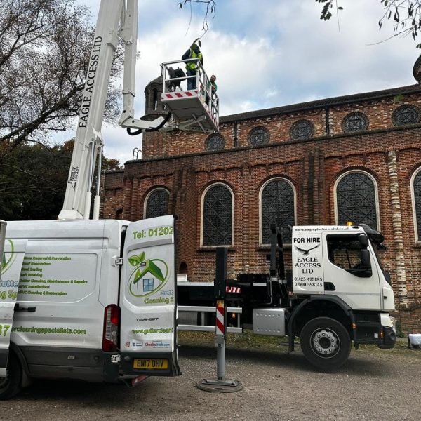 Another picutre of our Cherry Picker working on a Church in Bournemouth town centre near Poole